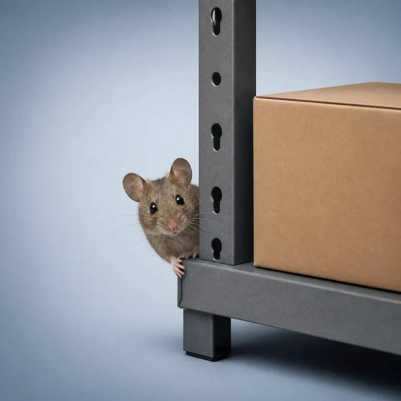 House mouse beside a gap under a garage door