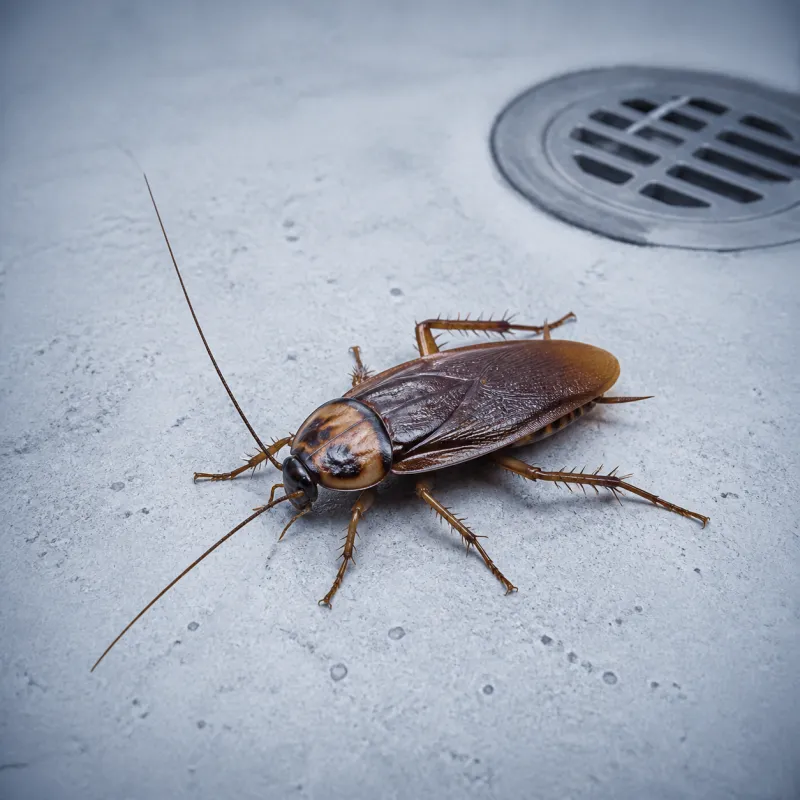 American cockroach near a floor drain